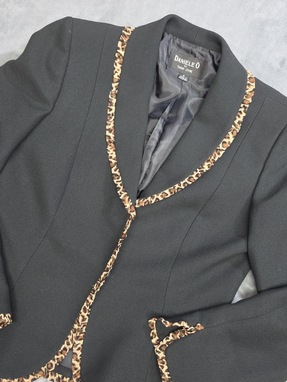 Black Blazer with Leopard Trim